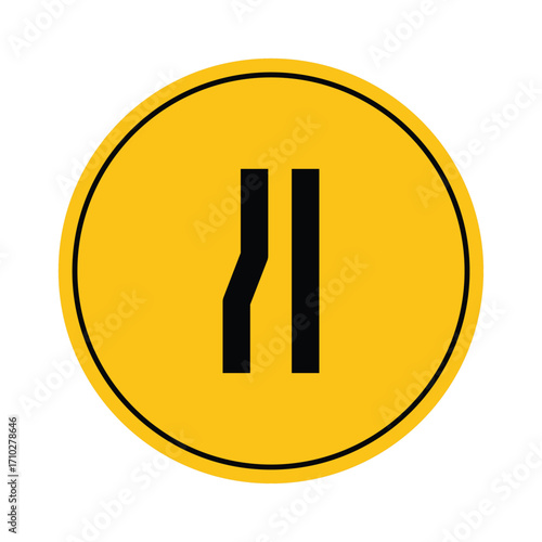 Caution Widening Road Sign with Clear Black Symbol on Yellow Background