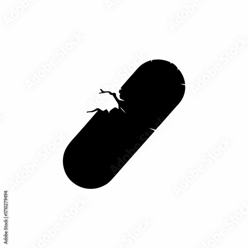Giant pill silhouette with cracks symbolizing antibiotic resistance isolated on white background