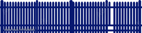 classic blue picket fence graphic elegant privacy, garden design, isolated on transparent background