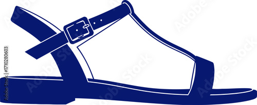 elegant midnight blue buckle sandals summer fashion icon, minimalist graphic, isolated on transparent background
