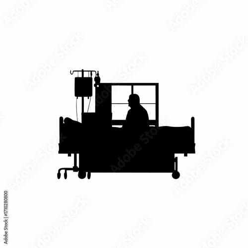 Hospital scene silhouette with organ donor awareness poster isolated on white background