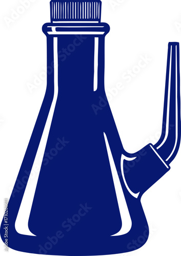 elegant navy blue erlenmeyer flask science experiment graphic, lab equipment design, isolated on transparent background