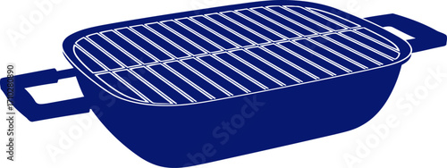 graphic elegant blue grill pan for gourmet cooking, isolated on transparent background