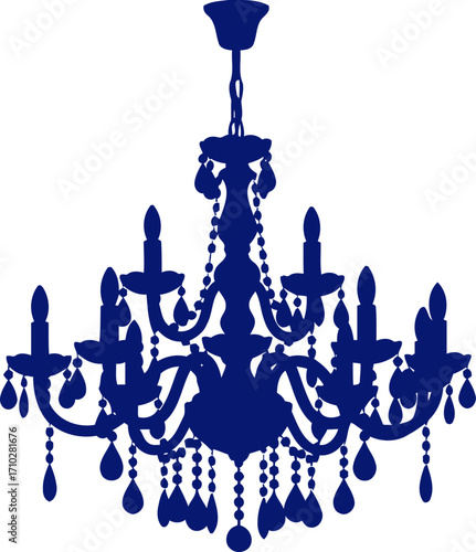 midnight blue chandelier silhouette elegant crystal, vintage charm, home decor art, isolated on transparent background