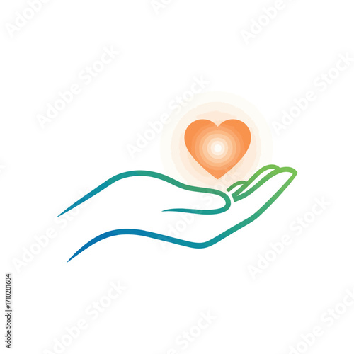 Vector illustration of a hand gently holding a heart symbol.