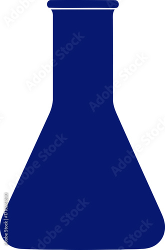 midnight blue erlenmeyer flask a simple icon for science, chemistry, and lab experiments, isolated on transparent background