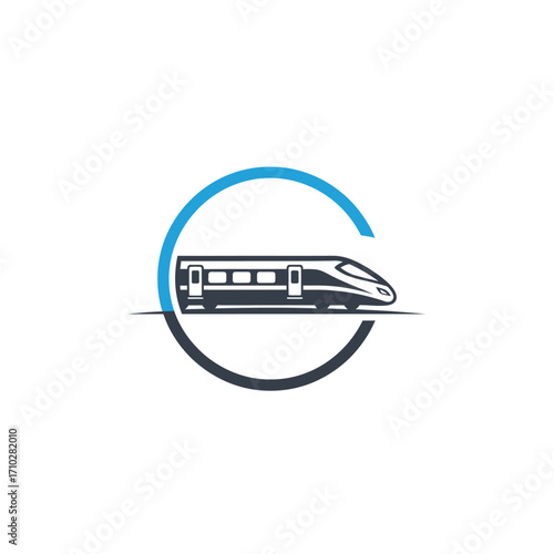 Modern high-speed train logo in minimal vector style