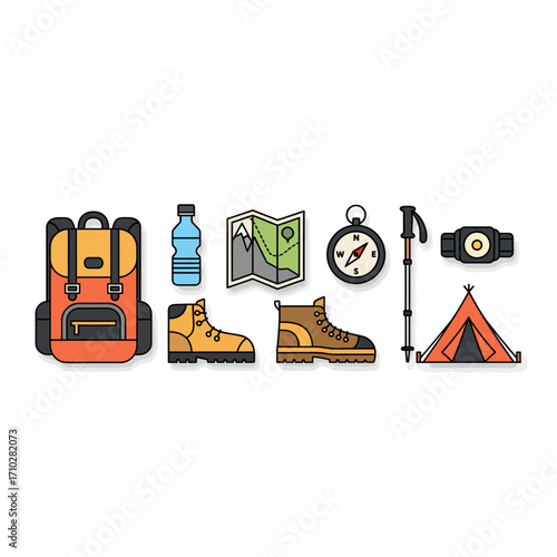vector illustration of a cartoon character prepare for hiking