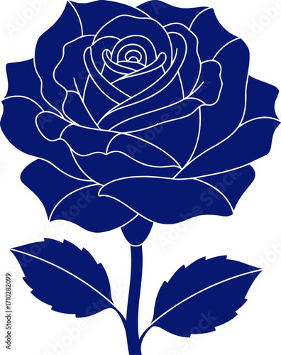 midnight blue rose elegant graphic for vintage floral designs, isolated on transparent background