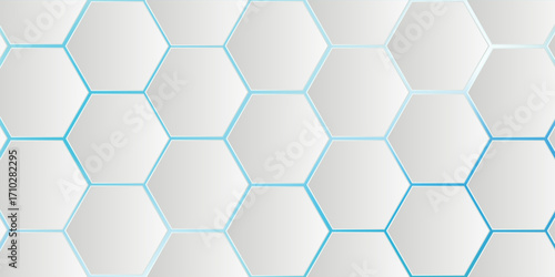 White 3d hexagonal technology vector abstract background. Blue bright energy flashes under hexagon in modern technology futuristic background vector illustration.