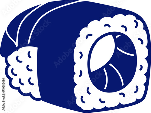 midnight blue sushi roll a graphic for elegant japanese cuisine branding, isolated on transparent background
