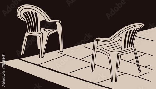 Brown plastic chair  on black background