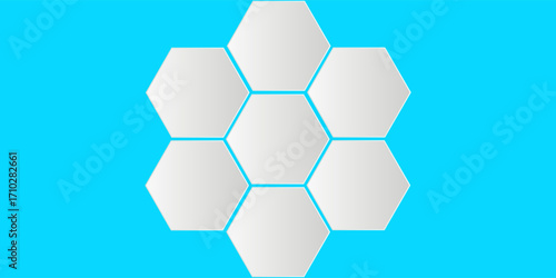 White 3d hexagonal technology vector abstract background. Blue bright energy flashes under hexagon in modern technology futuristic background vector illustration.