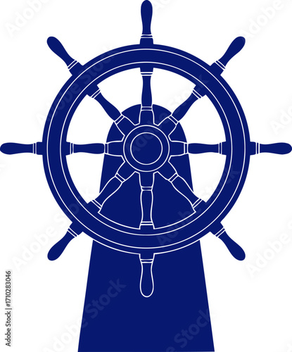 nautical icon classic ship wheel, maritime blue graphic, isolated on transparent background