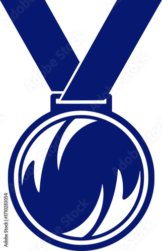 navy blue champion medal victory, achievement, and triumphant success, isolated on transparent background