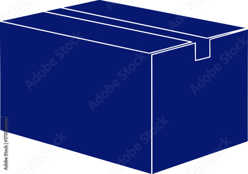navy blue box illustration of a closed cardboard package, isolated on transparent background