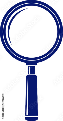 navy blue magnifying glass a sleek icon for investigation and discovery, isolated on transparent background