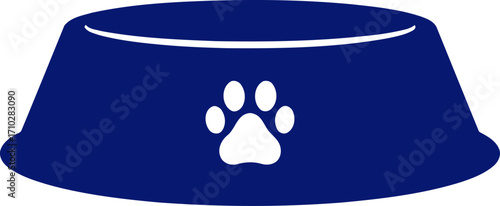 navy blue pet bowl simple paw print design, elegant pet feeding dish, isolated on transparent background