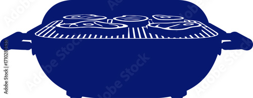 sizzling summer bbq delicious steaks on blue grill icon, isolated on transparent background