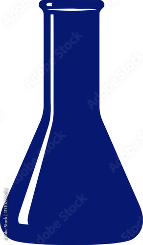 sleek navy blue erlenmeyer flask a icon for science, lab, and chemistry designs, isolated on transparent background