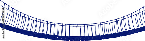 suspenseful rope bridge a thrilling graphic of a dark blue suspension bridge, isolated on transparent background