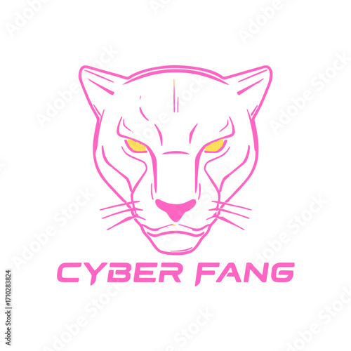 Cyber Fang logo design with sleek panther head and modern, vibrant color scheme for branding