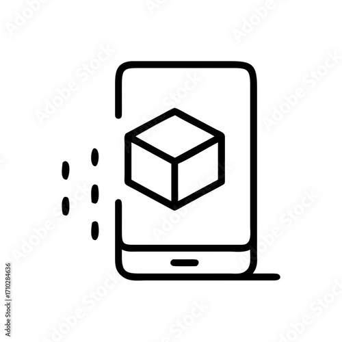 Mobile phone displaying a three dimensional cube with dots on the side in a minimalist outline style
