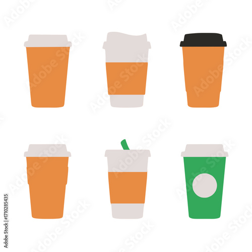 Collection of takeaway coffee cup illustrations in different styles, perfect for cafe branding