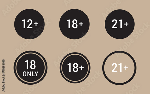 Set of age restriction symbols for 12 18 and 21 plus