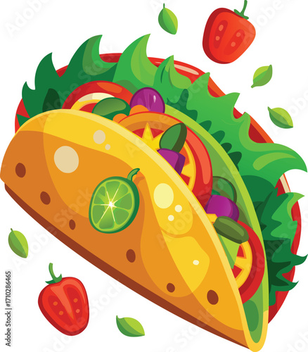 Funny Taco T-Shirt Design – Colorful Mexican Food Illustration, Cute Typography, Fiesta Vibes, Full Artboard Graphic on White Background