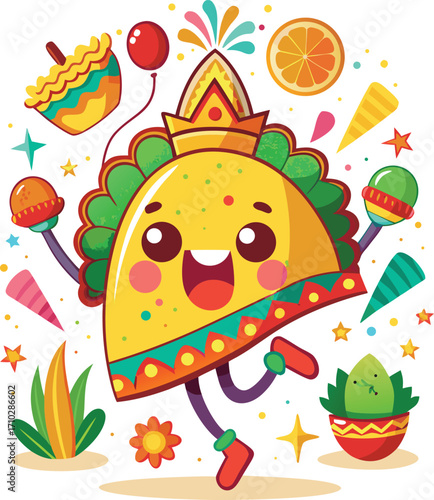 Funny Taco T-Shirt Design – Colorful Mexican Food Illustration, Cute Typography, Fiesta Vibes, Full Artboard Graphic on White Background