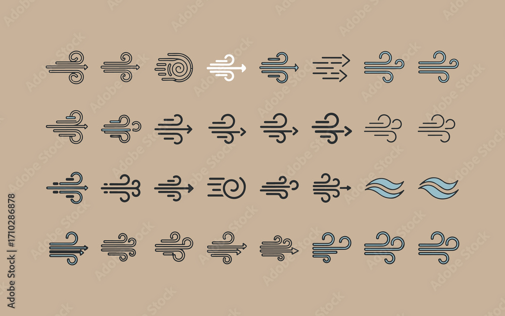 Fototapeta premium Collection of abstract decorative elements and symbols in a grid pattern