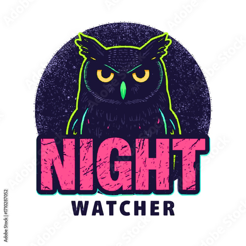 Intense owl logo for night watch services or security brands, conveying vigilance and a watchful presence.