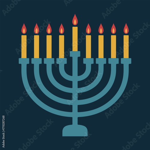 Flat illustration of a lit hanukkah menorah