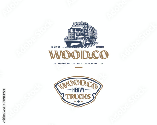 Logging truck with a full load of timber logs logo template