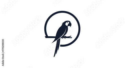 Elegant Parrot Silhouette in Circle Logo.