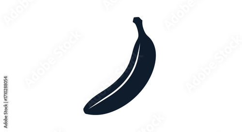 Dark Silhouette of a Banana Fruit on White Background.