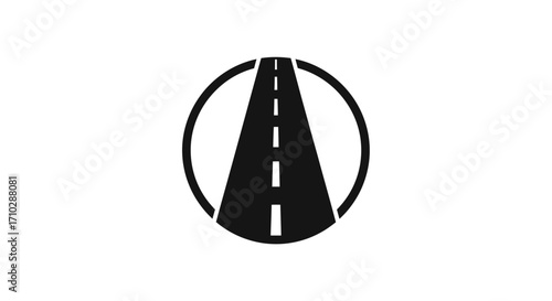 Roadway icon in a circle, symbolizing journey and direction.