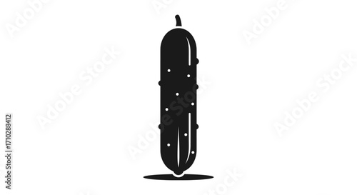Silhouette of a fresh cucumber with a dark background and shadow.