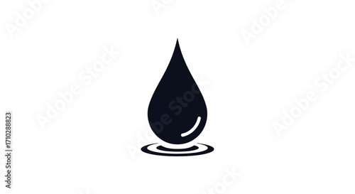 Black Water Drop Icon with Ripple Effect.