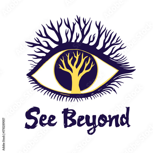 Intuitive eye with tree symbolizing growth and vision, inspiring forward-thinking and insight