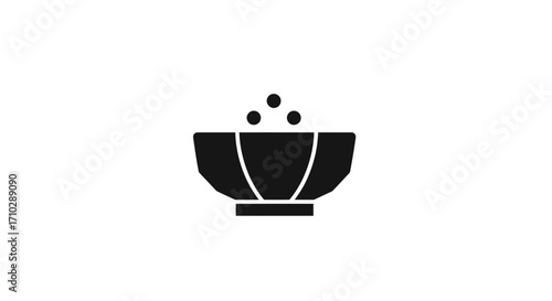 Simple black silhouette of a bowl with three small dots above it, representing food or ingredients.