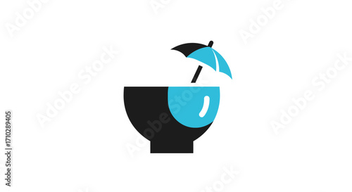 Refreshing tropical cocktail in a coconut shell with a tiny umbrella.
