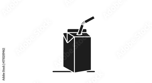 Juice or milk carton with straw solid black icon.