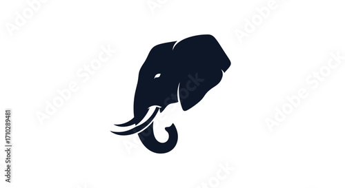 Elegant Silhouette of an Elephant Head with Curled Trunk.