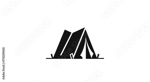 Simple black silhouette of a camping tent, focused on the tent structure, with no distracting elements or background.