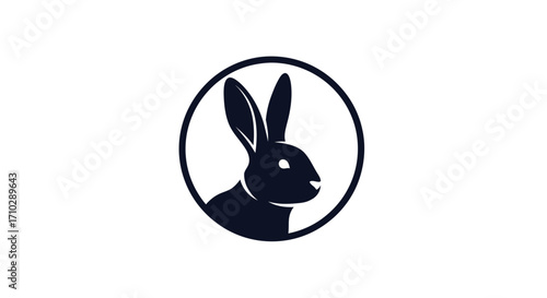 black rabbit silhouette inside a simple circular frame emblem.