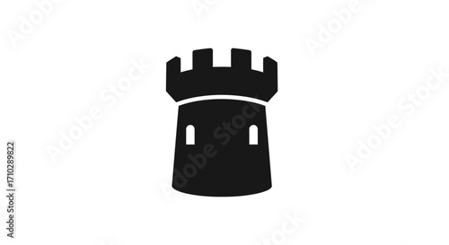 Simple black silhouette icon of a medieval castle tower.