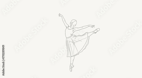 Elegant line art illustration of a graceful ballerina in a classic ballet pose on pointe.