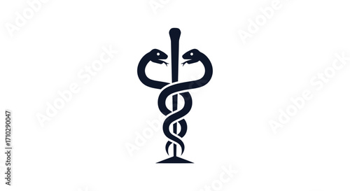 Minimalist black silhouette of the Rod of Asclepius symbol.